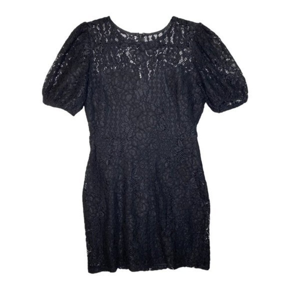 Lulus Not a Secret Black Lace Puff Sleeve Mini Dress Sz Large Lined Business